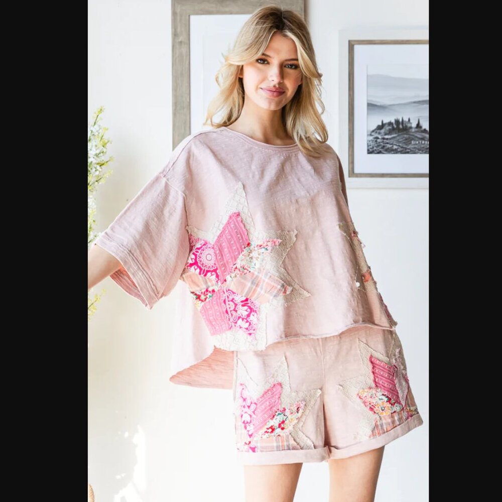 0635 OLI & HALI Pink Star 2 Piece Shorts and Short Sleeve Tee Set - Picture 3 of 7